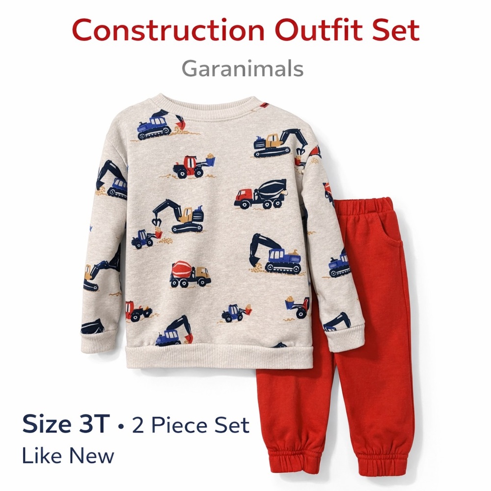 DONATED: Garanimals Construction Truck Outfit Set 3T Sweatshirt & Red Joggers